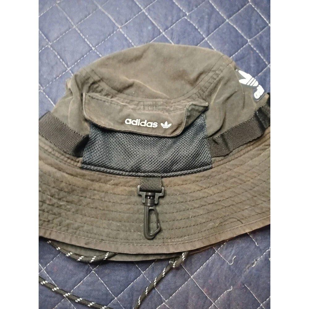 Vintage Adidas Black Boonie Hat Wide Brim Adjustable Packable L/XL Outdoor
